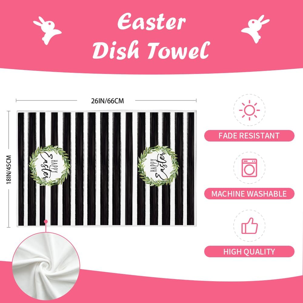 18x26 Inch, Set 2 ARKENY Easter Kitchen Towels - Green Wreath Dish Towels, Ultra Absorbent, Bar Drying Cloth, Happy