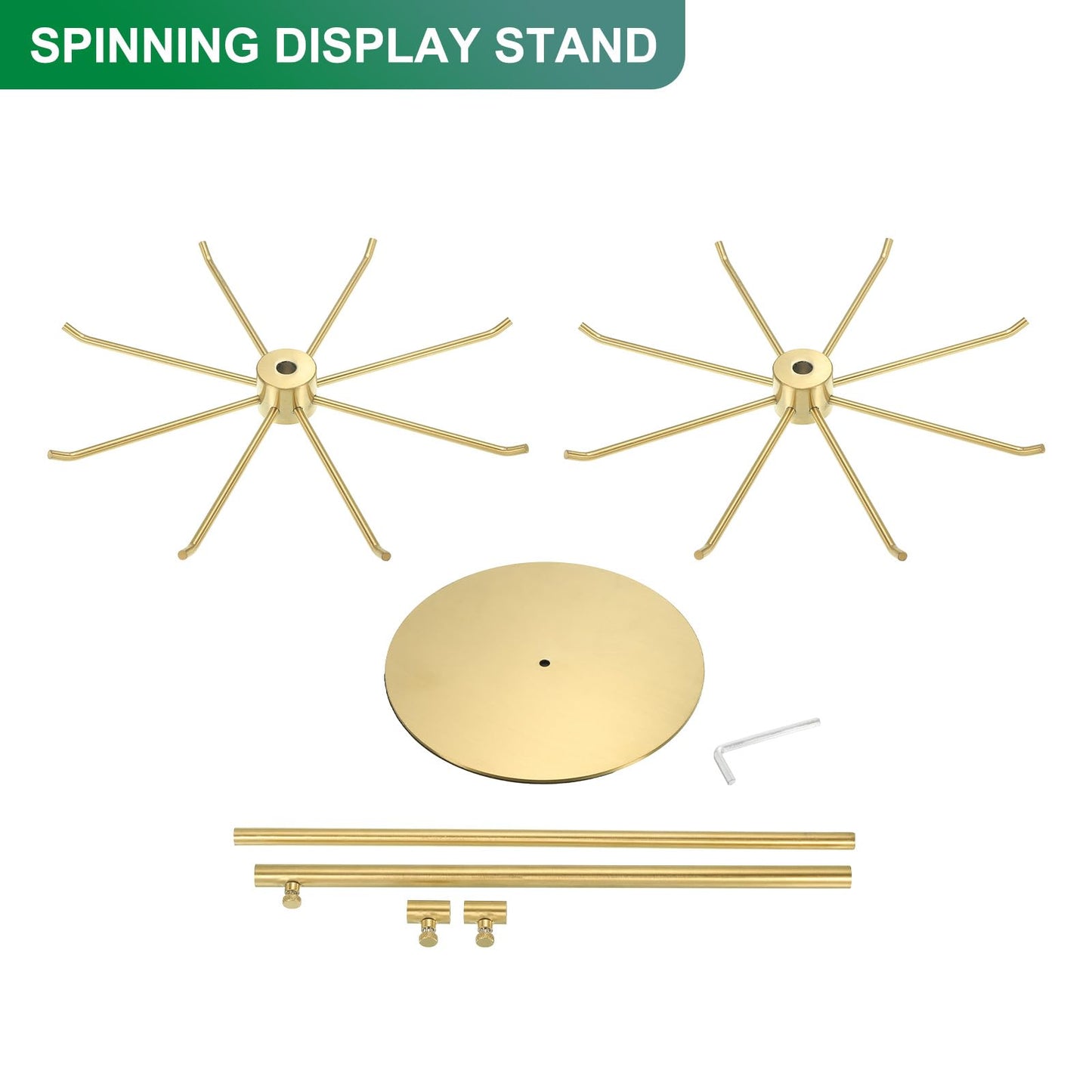 uxcell Keychain Display Stand, 1Pcs - Metal 2-layer Rotating Jewelry Display Stand with 8 Hook, Adjustable Display Rack for Necklace Craft Shows (Gold)