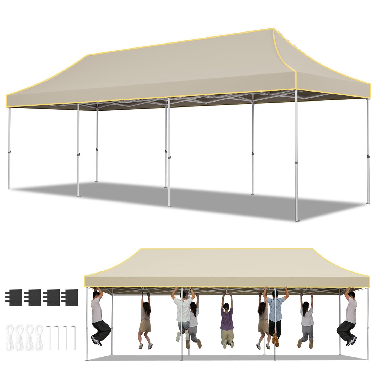 Hoteel 10x30 Pop Up Canopy Heavy Duty Without Sidewall, Waterproof Outdoor Event Tents, Easy Set-up Instant Tent with Hand Bag, Rope & Nail, Hexagonal Leg (1-Year Warranty,Upgrade)