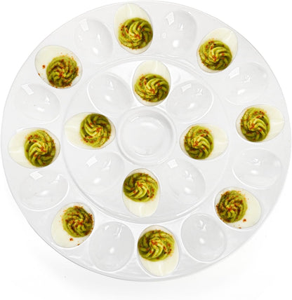 12.6 Inches 25 Foraineam Porcelain Deviled Egg Tray/Platter, White Egg Dish with Compartments