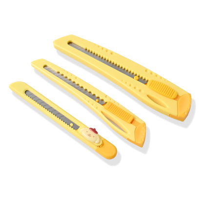 Cute Utility Knife Box Cutters Set - Retractable 3 Sizes Small/Medium/Large - Kawaii Design with Textured Grip - Multi-Purpose Cutter for Paper, Craft, Box Opener (Pompom-Puin)