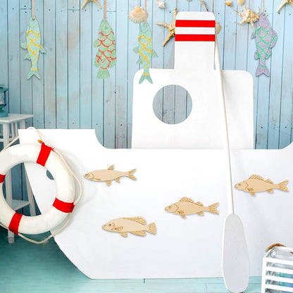 AHANDMAKER 3 Styles 30Pcs Wooden Fish Cutouts, Fish Shape Unfinished Blank Wooden Signs with Hemp Rope, Wood Craft Supplies, Fish Hanging Ornaments for Home Pets Themed Party Decoration DIY Crafts