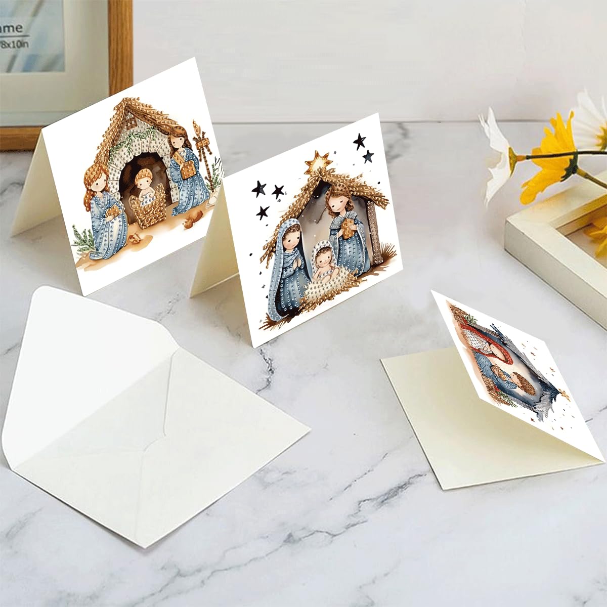 LSQFS 6Pcs Diamond Painting Greeting Cards Kits for Adults, 5.9"x 11.81" DIY Foldable Cards with Envelopes & Diamond Art Tools, Creative Diamond Art for Birthday Holiday Blessing