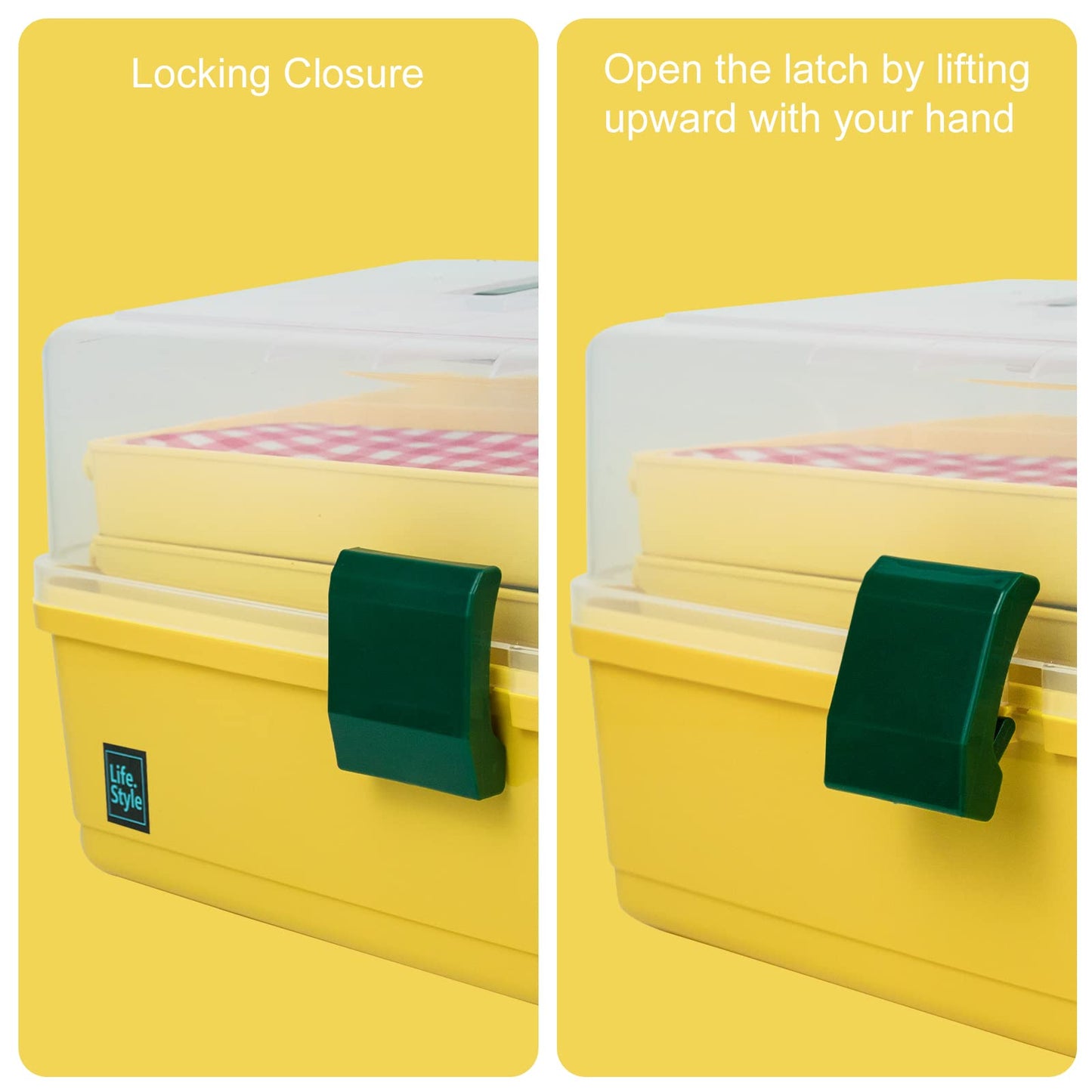 Creahaus 13 inch Art Craft Organizer Storage Box with 3 Layer, Multipurpose Plastic Tool Box with Handle for Sewing, Art Supply, Medicine, Nail, Hair Accessories (Yellow)