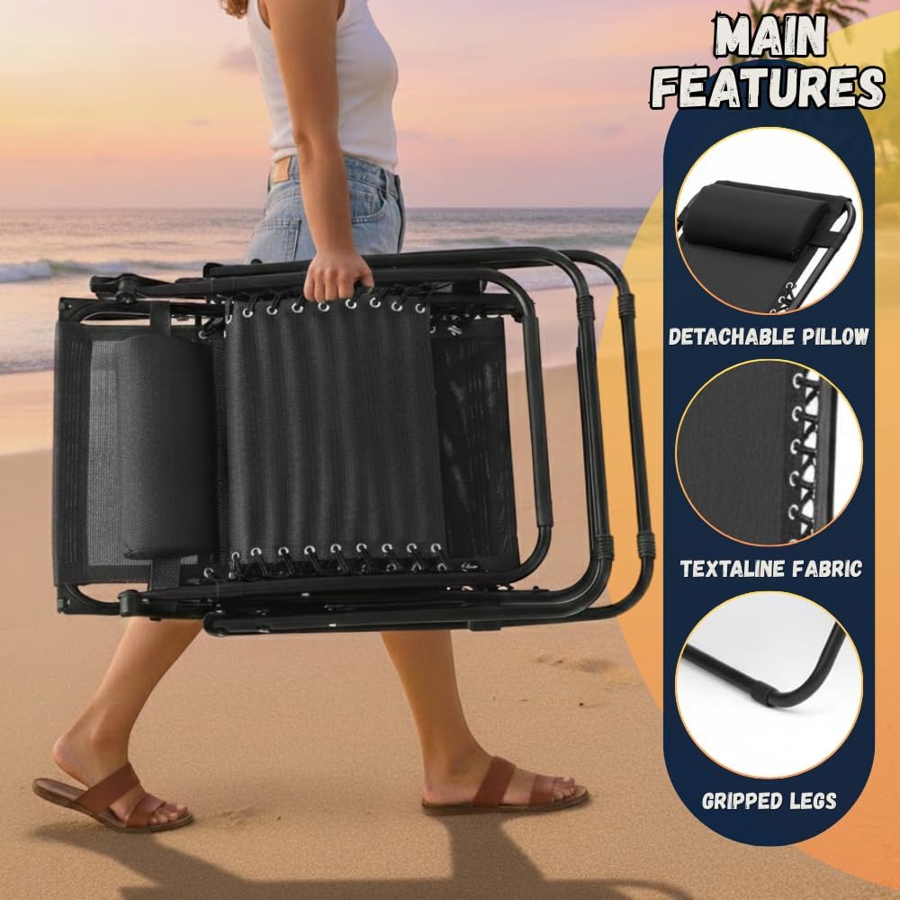 EZONE (1-Chair) (1, Zero Gravity Lounge Chair Outdoor Adjustable Reclining Patio Chair Steel Mesh Folding Recliner