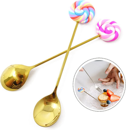 Honbay 4PCS Creative Lollipop Stainless Steel Spoon, Coffee Spoon, Dessert Spoon, Ice Cream Spoon, Sugar Spoon for