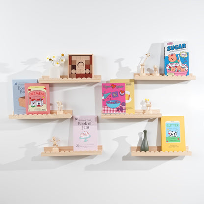 6-Pack 15.7 Inches) NEXHOME PRO Nursery Book Shelves, Solid Pine Wood Floating Shelves for Wall Kids, Wall Mounted
