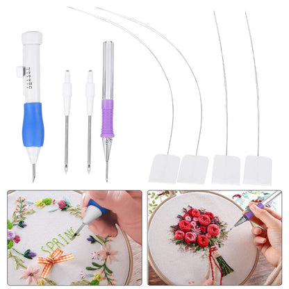 Punch Needle Kit, Embroidery Floss Cross Stitching Punch Pen Craft Tool Set Handheld DIY Handmaking Sewing Threading Device with Portable Storage Case for Beginner and Starter