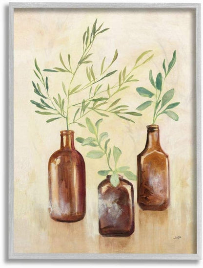 Stupell Industries Abstract House Plants in Glass Painting: Designed by Julia Purinton, 11 x 14, Grey Framed Wall Art