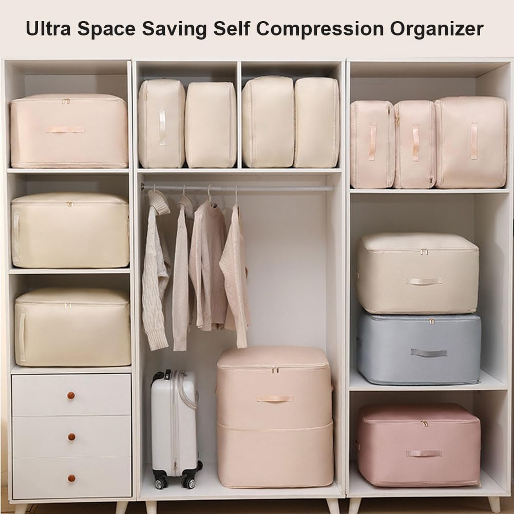 Ultra Space Saving Self Compression Organizer, Heavy Duty Moving Bags, Storage Tote for Comforters, Clothes, Blankets
