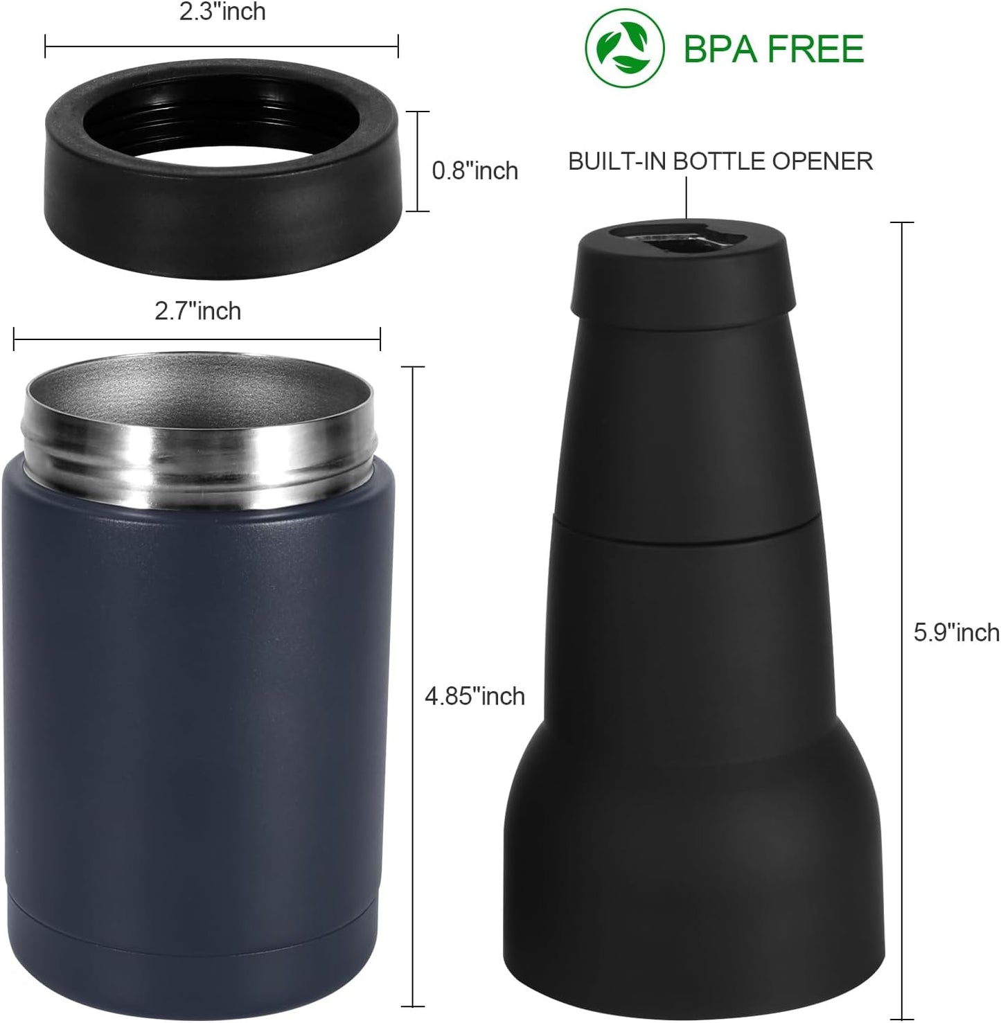 12Oz 3 1 Vacuum Insulated Double Walled Stainless Steel Beer Soda Bottle and Can Cooler with Beer Opener, in Slim Can
