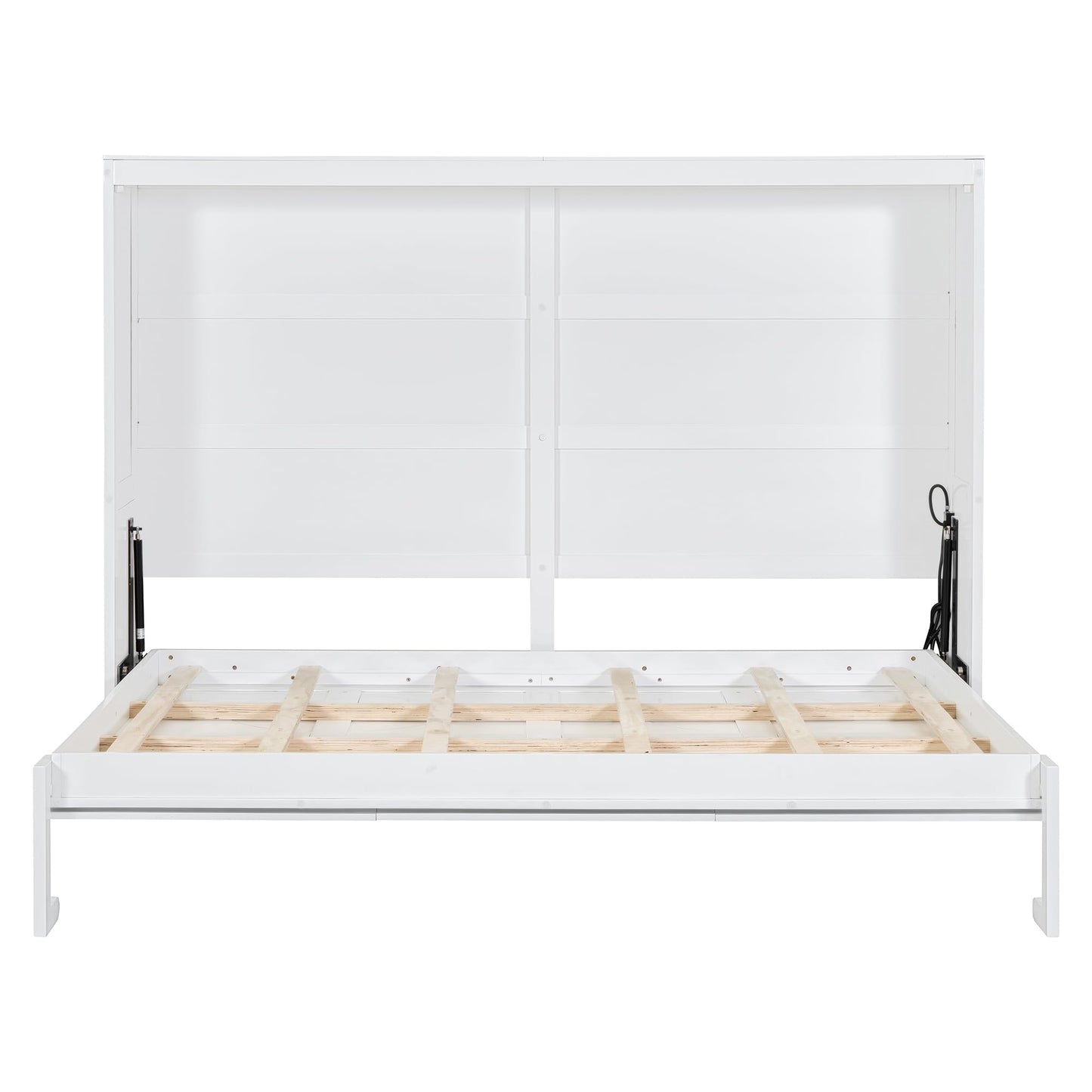 Ball & Cast Murphy Bed Full Size Wall Chest with Charging Station and Slat Support,Wood Hideaway Cabinet Platform Bedframe w/Leg,can be Folded,Space-Saving,for Small Room,Dorms,White