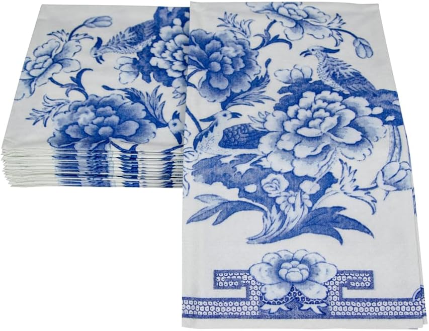 Packs 15 Caspari Blue & White Paper Guest Towel Napkins - Two
