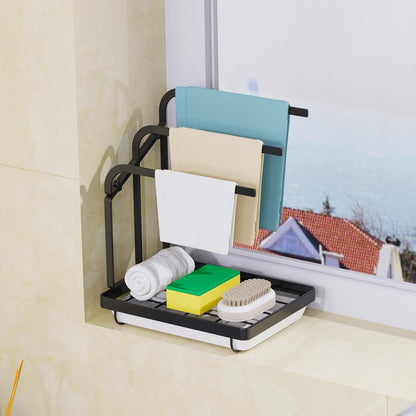 Apsan Sponge Holder with Drain Pan for Kitchen Sink, Kitchen Sink Caddy Organizer for Sponge Brush Soap Dish