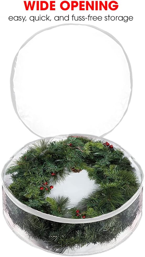ProPik Christmas Wreath Storage Bag - Waterproof 4-Pack Clear Container for Holiday Wreaths | 24-Inch PVC