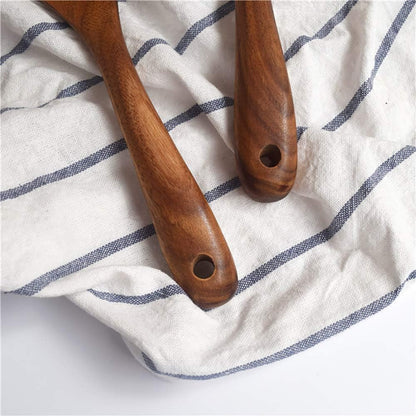 Wooden Salad Server Set of 2, 10-Inch Acacia Stirring Spoon Utensils for Serving Salad