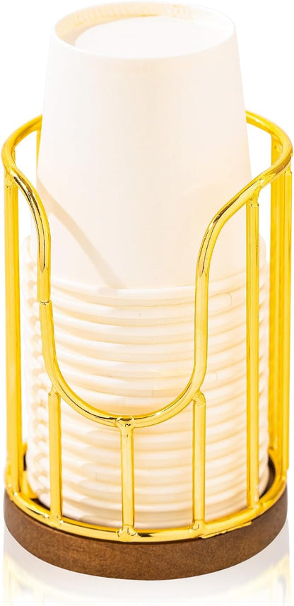 Bathroom Cup Dispenser with Acacia Wood Stand, Essential Accessories for Toothbrush Holders on Vanity Countertops,