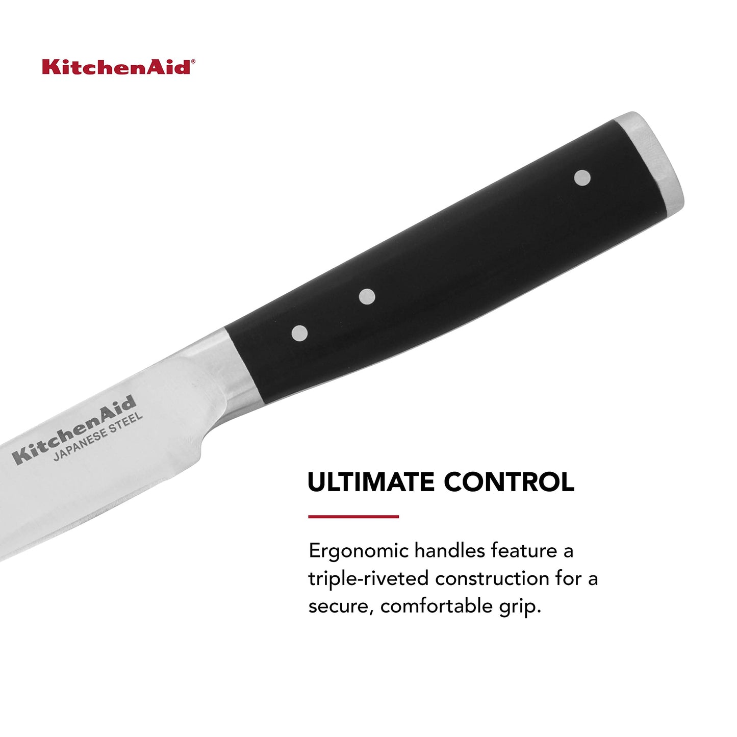 KitchenAid Gourmet Forged Triple Rivet Fine-Edge Utility Knife with Custom-Fit Blade Cover, 4.5-inch, Sharp Kitchen Knife, Japanese Stainless Steel Blade, Black
