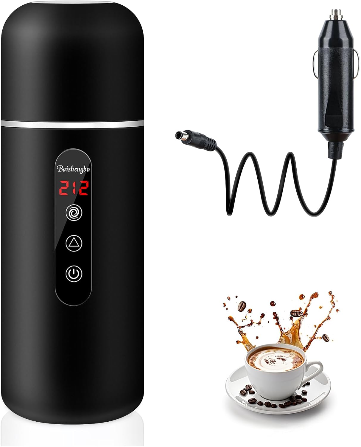 12V/24V 420ML 304 Car Kettle, Portable Electric Travel Kettle & Stainless Steel Water Boiler with Built-in Magnetic