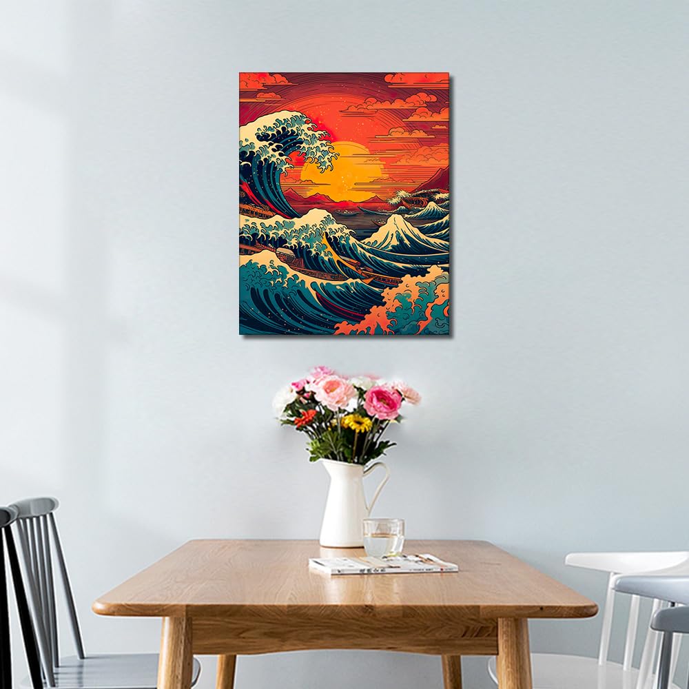 TUMOVO Paint by Number for Adults, Japan Landscape Paint-by-Number Kits Big Waves Adult Paint by Number Kits On Canvas DIY Oil Painting for Adults Paint by Number Arts Craft, 16 x20 Inch