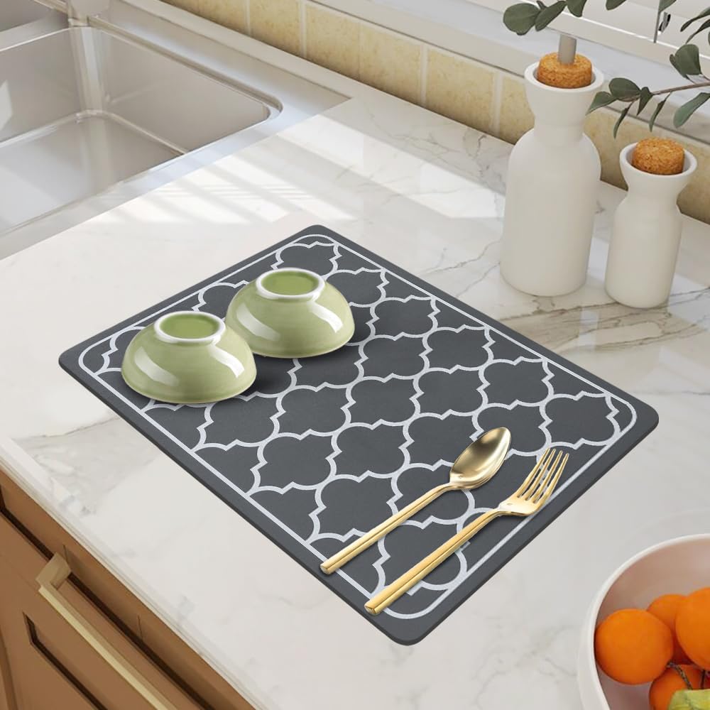19"x 12" Counter Absorbent Dish Drying Mats for Baby Bottle Dish Rack, Coffee Maker Mat Easy to Clean Non-slip Rubber