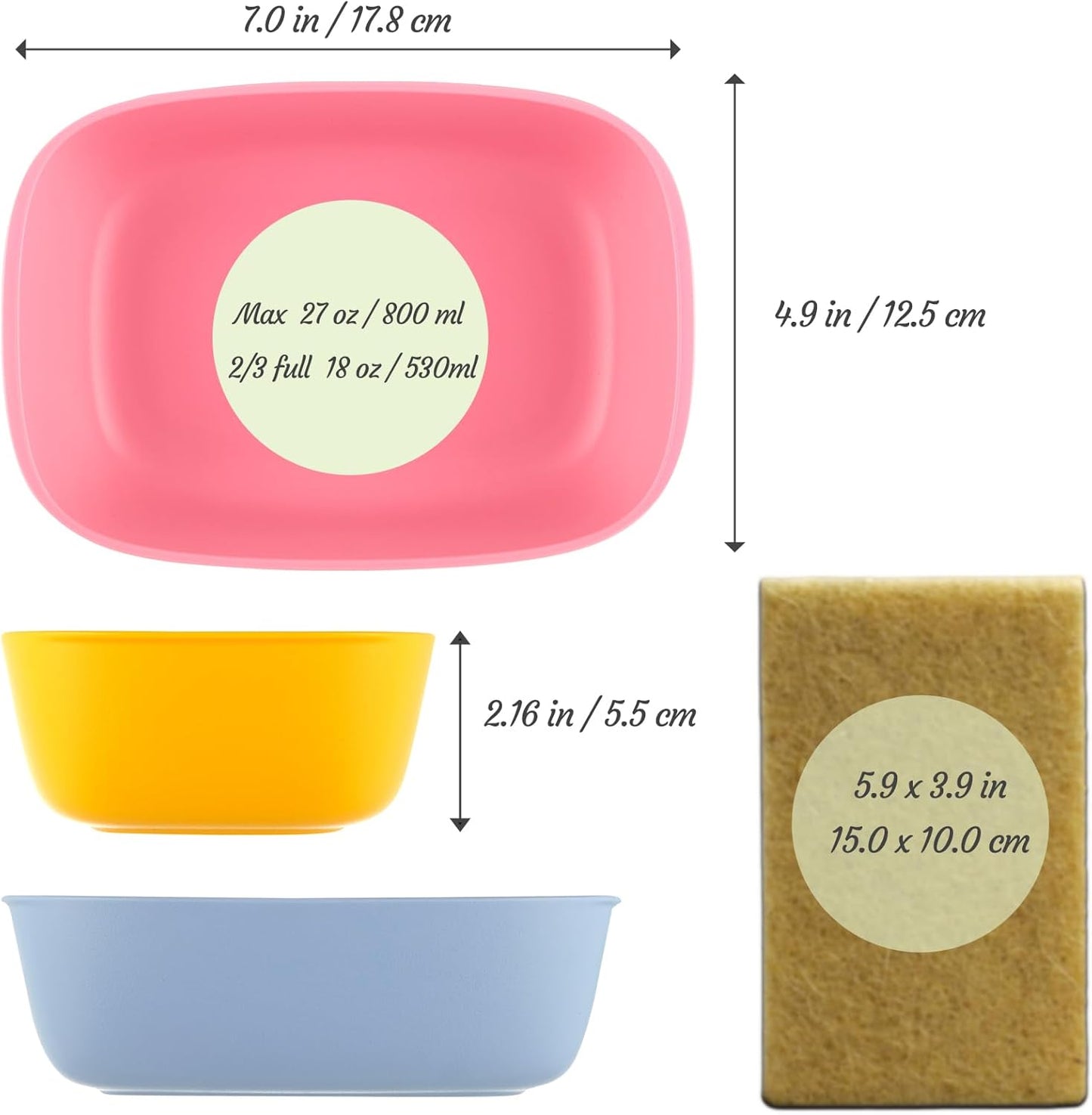 Sugarcane Kids Bowls 5Pack, Natural Plastic Dishes for Toddler to Big Kids, Microwave & Dishwasher Safe