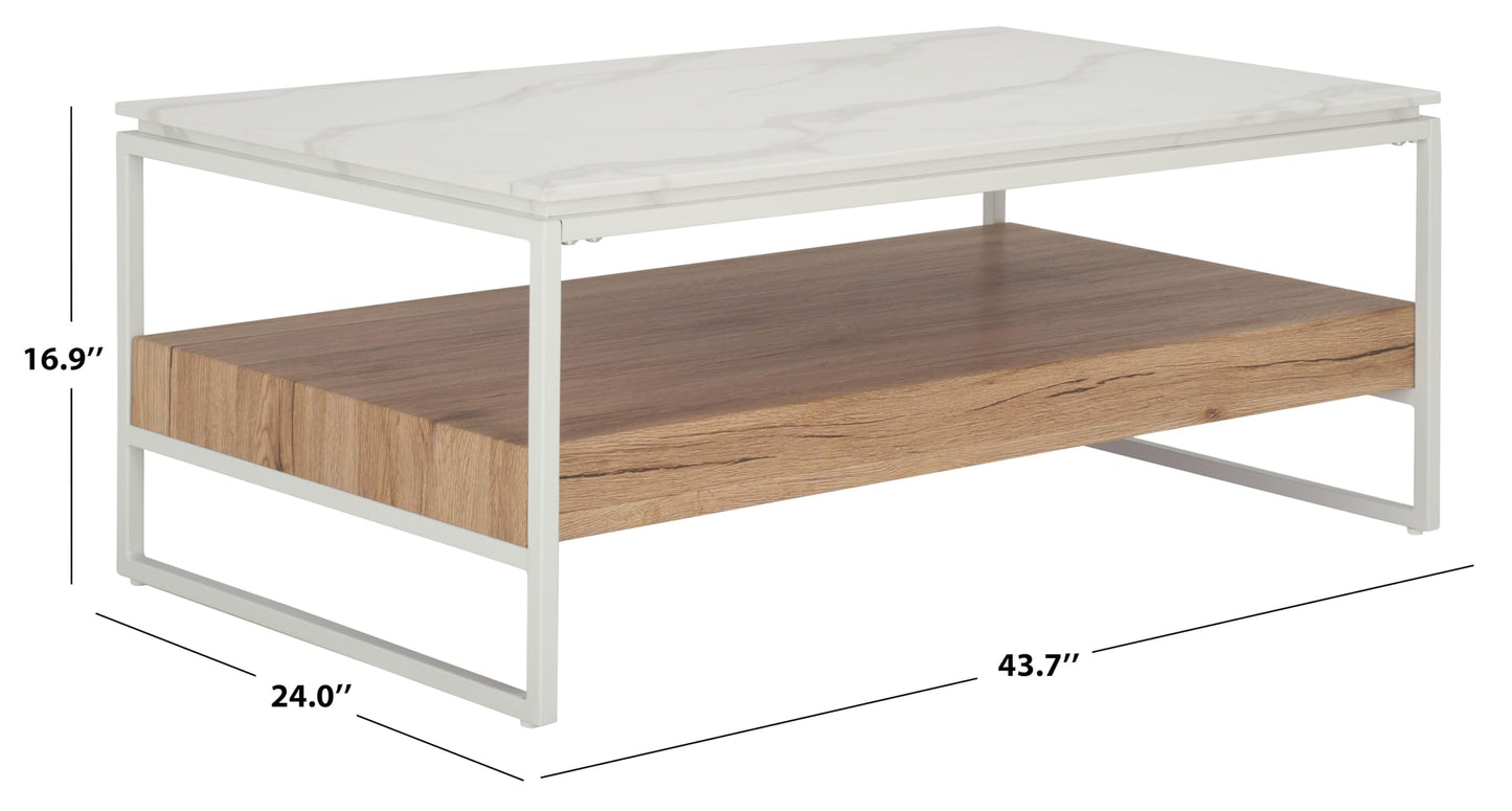 SAFAVIEH Home Collection - Aurelian White Faux Marble Rectangular Coffee Table with Lower Wood Shelf, Modern Design (COF7016A)