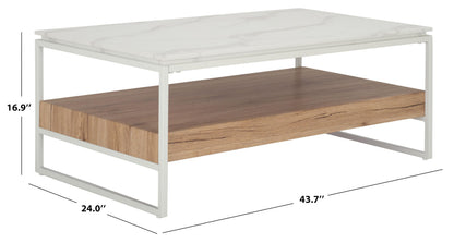 SAFAVIEH Home Collection - Aurelian White Faux Marble Rectangular Coffee Table with Lower Wood Shelf, Modern Design (COF7016A)