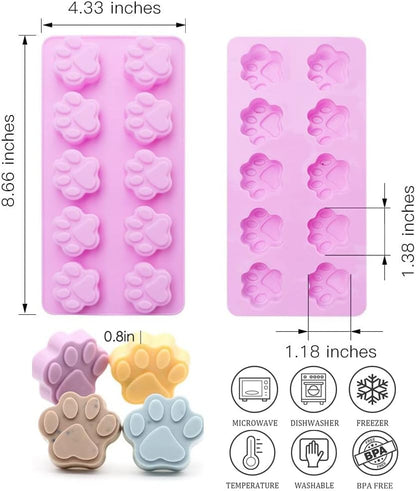 Silicone Molds Puppy Dog Paw and Bone, Non-Stick Food Grade Molds for Chocolate, Candy, and Cupcake Baking (Set of 4)