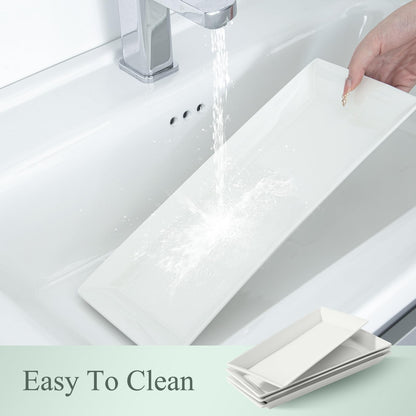 Feenmai 14" Rectangular Platters Set of 4, White Ceramic Platters, Large Serving Plates for Party, Entertaining, Wedding, Rectangle Serving Dishes for Steak, Sushi, Appetizer, Oven Dishwasher Safe