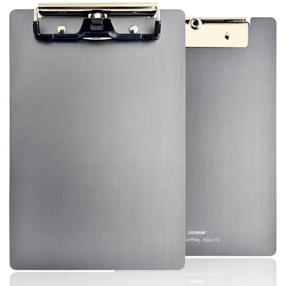 Small Aluminum Clipboard Metal A5 w/Stainless Hangable Pen Holder Low Profile Clip Board 9" x 6" Memo Message Half Letter for School Office Business Medical Workshop Factory Supplies (Grey, A5)