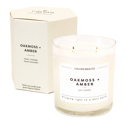Calyan Wax Co. Oakmoss & Amber 2 Wick Scented Candle - 37 Hour Burn - Luxury Clean Soy Wax Candles - Long Lasting Large Glass Jar Candle for Home - 8.8oz