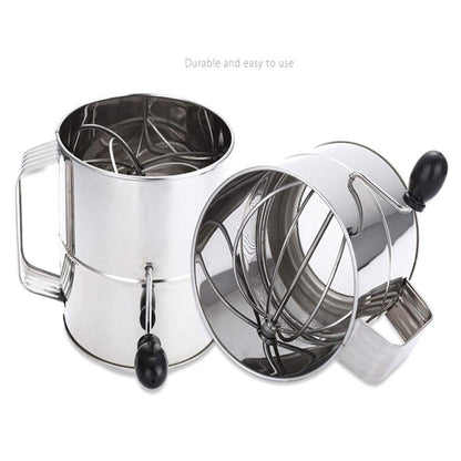 Flour Sifter, 8 Cup Flour Sifter for Baking Fine Mesh Rotary Hand Crank Sifters Stainless Steel with Loop Agitator for Quick Sifting, Flours Duster(COLOR:Silver)