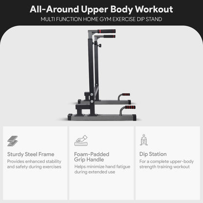 BalanceFrom Steel Frame Dip Station with Adjustable Height, 500 Pound Weight Capacity – Upper Body Workout Home Gym Equipment for Triceps, Push & Pull Ups, Leg Raises, and Bench Press