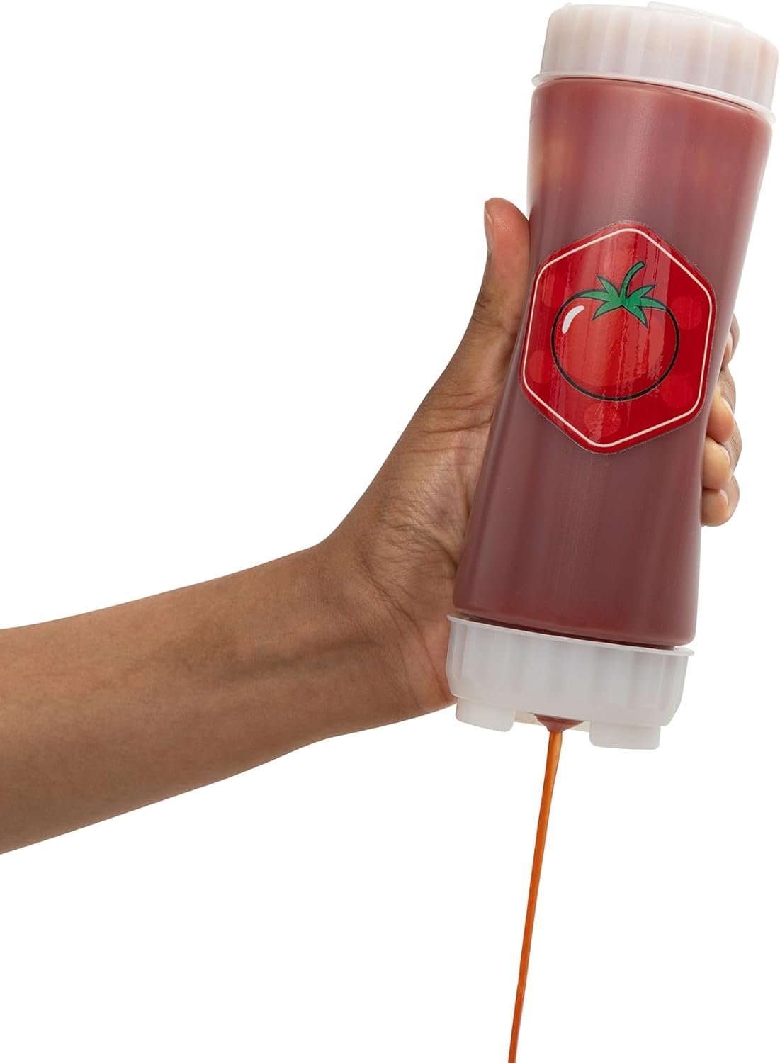 18oz NoDrip FIFO Tomato Sauce Bottle BPA-Free Refillable Squeeze Dispenser with White Twist Cap for Ketchup, Marinara