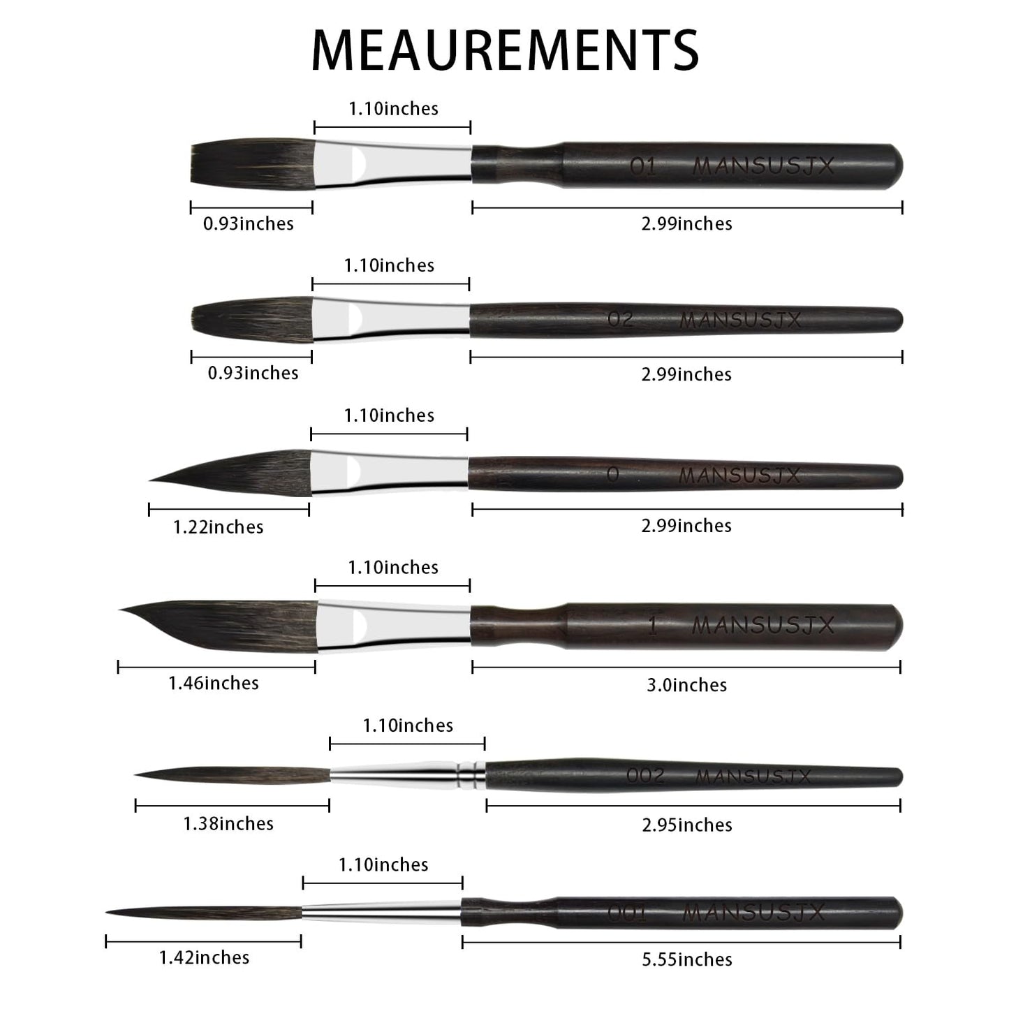 Starter Pinstriping Brush Kit 6 pcs High Performance Striping Brushes, Long Liner, Script Liner, Sword, Cat Tongue, Scroll Brushes for Lettering & Detailing