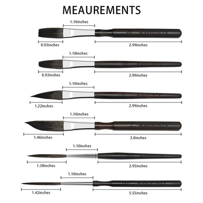 Starter Pinstriping Brush Kit 6 pcs High Performance Striping Brushes, Long Liner, Script Liner, Sword, Cat Tongue, Scroll Brushes for Lettering & Detailing