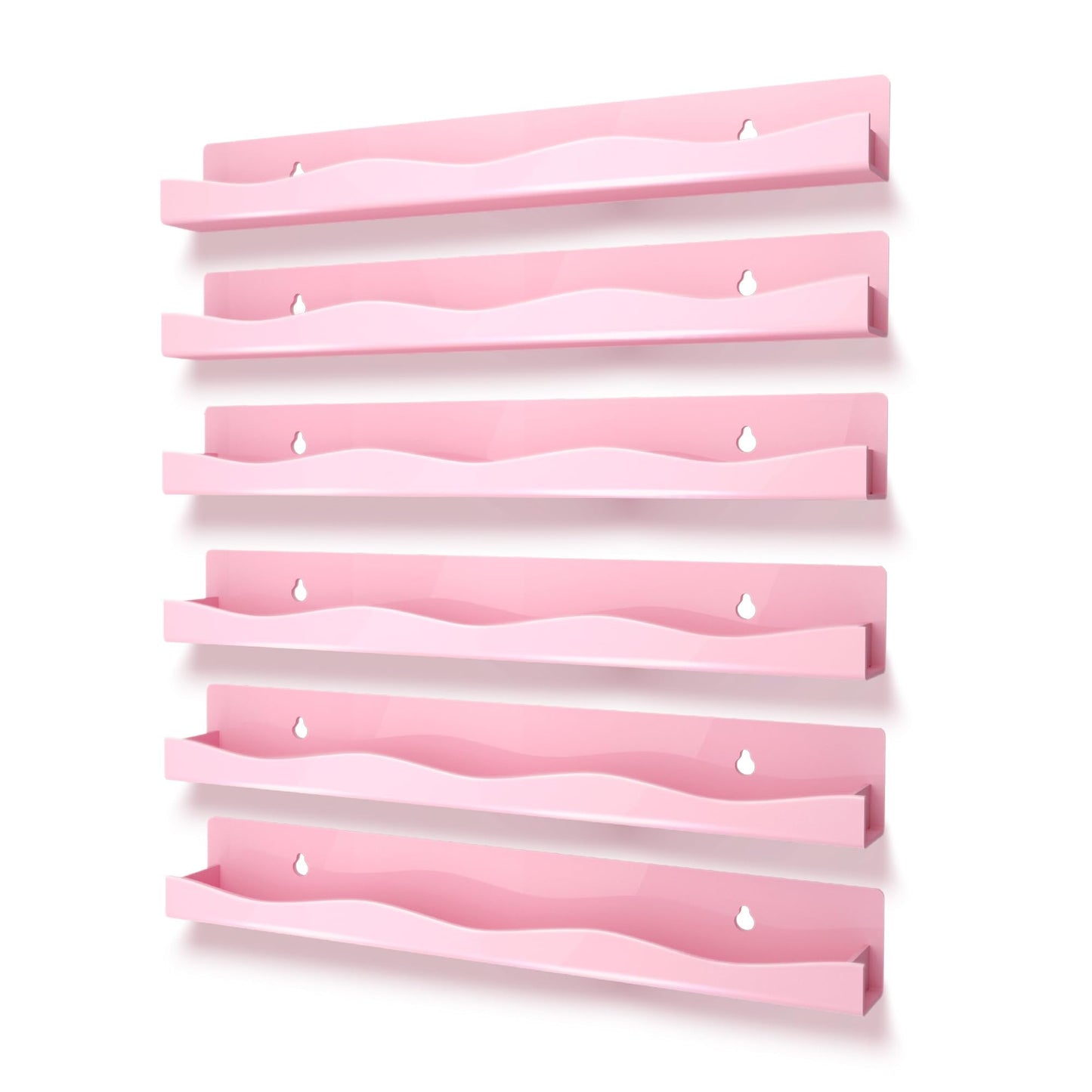 6 Pack Nail Polish Wall Mounted Shelf,15 Inch Nail Polish Floating Shelves for 66-90 Bottles Multi-Purpose,Ideal Gift, Great Display for Salons Retailers,Pink
