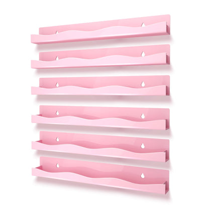 6 Pack Nail Polish Wall Mounted Shelf,15 Inch Nail Polish Floating Shelves for 66-90 Bottles Multi-Purpose,Ideal Gift, Great Display for Salons Retailers,Pink