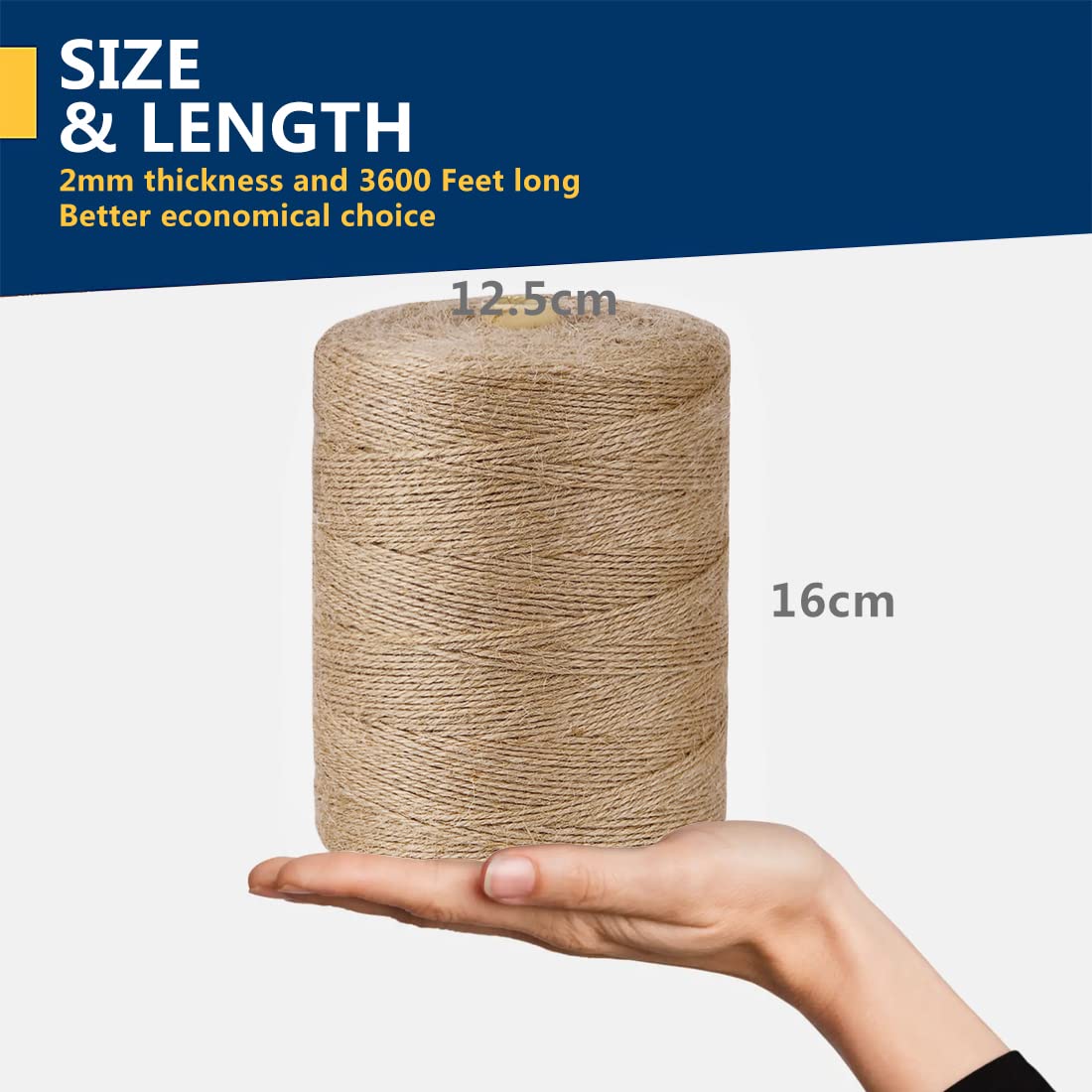 SMART&CASUAL 2mm Natural Jute Twine String Thin for Craft Plant Garden Gift Wrapping Christmas Handmade Art Decoration Packing String Home Art Decoration (Brown) (3600 Ft (1097M))