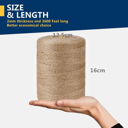 SMART&CASUAL 2mm Natural Jute Twine String Thin for Craft Plant Garden Gift Wrapping Christmas Handmade Art Decoration Packing String Home Art Decoration (Brown) (3600 Ft (1097M))