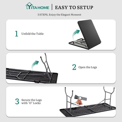 YITAHOME 8-Pack 6ft Folding Table w/1.38" Thick Tabletop Heavy Duty, Portable Outdoor Folding Tables w/Carrying Handle for Camping Picnic Parties/Indoor Events, Black