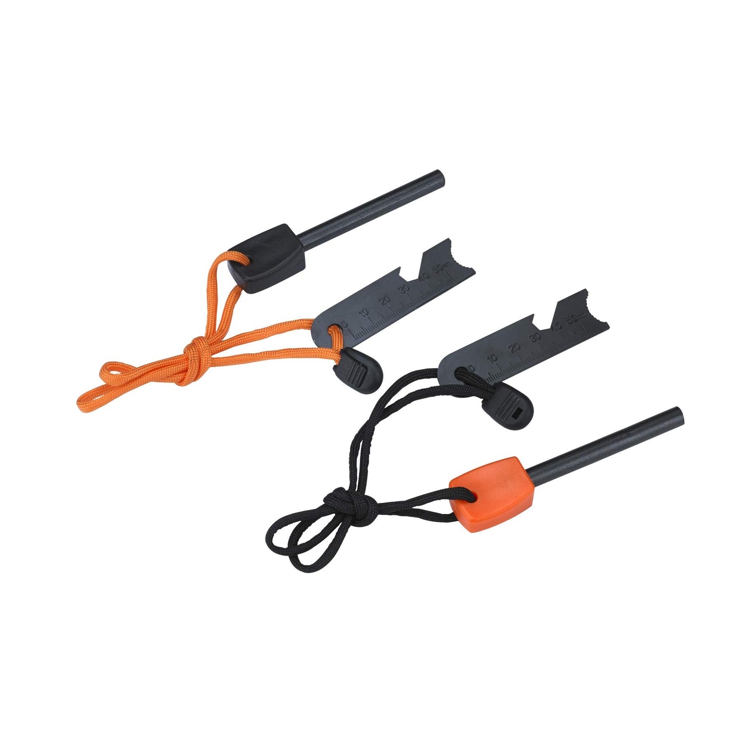 FOSTAR Ferrocerium Alloy Rod Fire Starter, 5/16 Inch Thick Waterproof Fire Steel, Bushcraft Ferro Rod with Easy Grip Handle, Multi-Tool Striker and Paracord Lanyard (2PCS, Black and Orange)