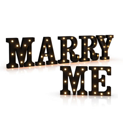 Black Marry Me LED Marquee Sign Light Up Letters, LED Marry Me Sign Marquee Letter Lights, Warm White Letter Light for Wedding Proposal Decoration, Romantic Decorative Letters Signs Battery Operated