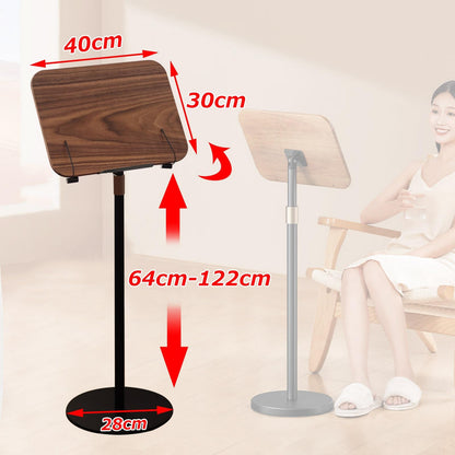 JOMRTS Wood Music Book Stand, High Stability Sheet Music Stand with Spring Book Clip, Retro, Walnut Color, Station for Conductors, Height Adjustable 64-122cm, Durable
