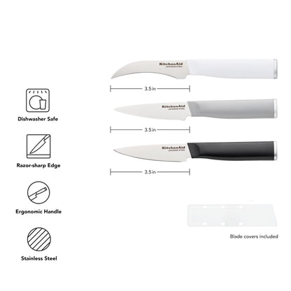 KitchenAid Paring Knife Set, Stainless Steel Kitchen Knife Set, Razor-Sharp Blades, 3 Piece, Multicolor