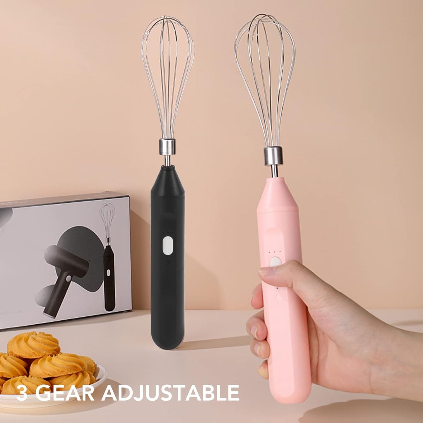 Electric Egg Beater Handheld, USB Charging Milk Frother, Portable Cordless Drink Mixer with Stainless Steel Whisk