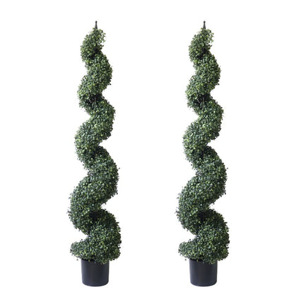 5' Artificial Cypress Spiral Boxwood Topiaries Tree in Plastic Pot Outdoor and Indoor Home Decor (2 Pack)