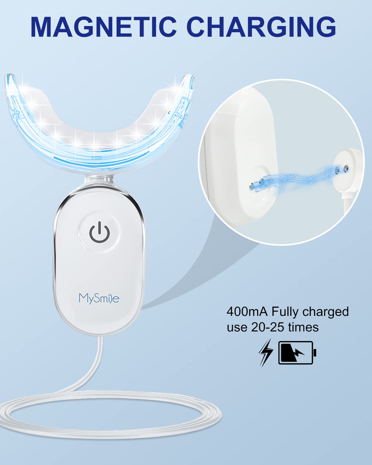 MySmile Teeth Whitening Accelerator Light, 28 LED Blue Light, Each 10 Minutes, USB Charger, Mouth Trays, 1 Pcs LED Light & 4ml Gel