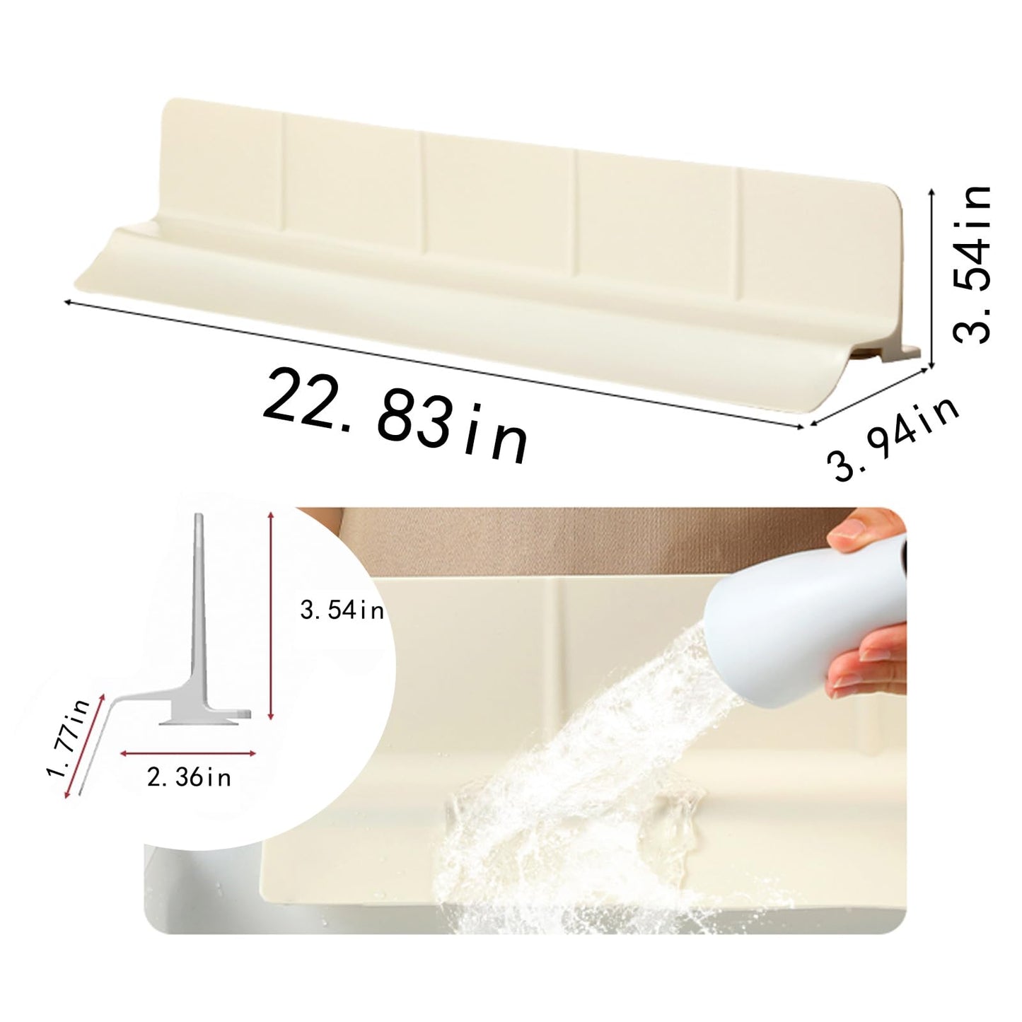 URJWAN Food Grade Silicone Sink Splash Guard (23 Inch), 7 Strong Suction Cups Non-Slip Water Protector, Dishwasher Safe & Cuttable for Kitchen/Bathroom Countertops (Cream)